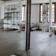 2000, vue atelier 1, Pliage (face), encre Chine,pigments,  mine de plomb, papier  Kozo, 200 X 200cm , .jpg